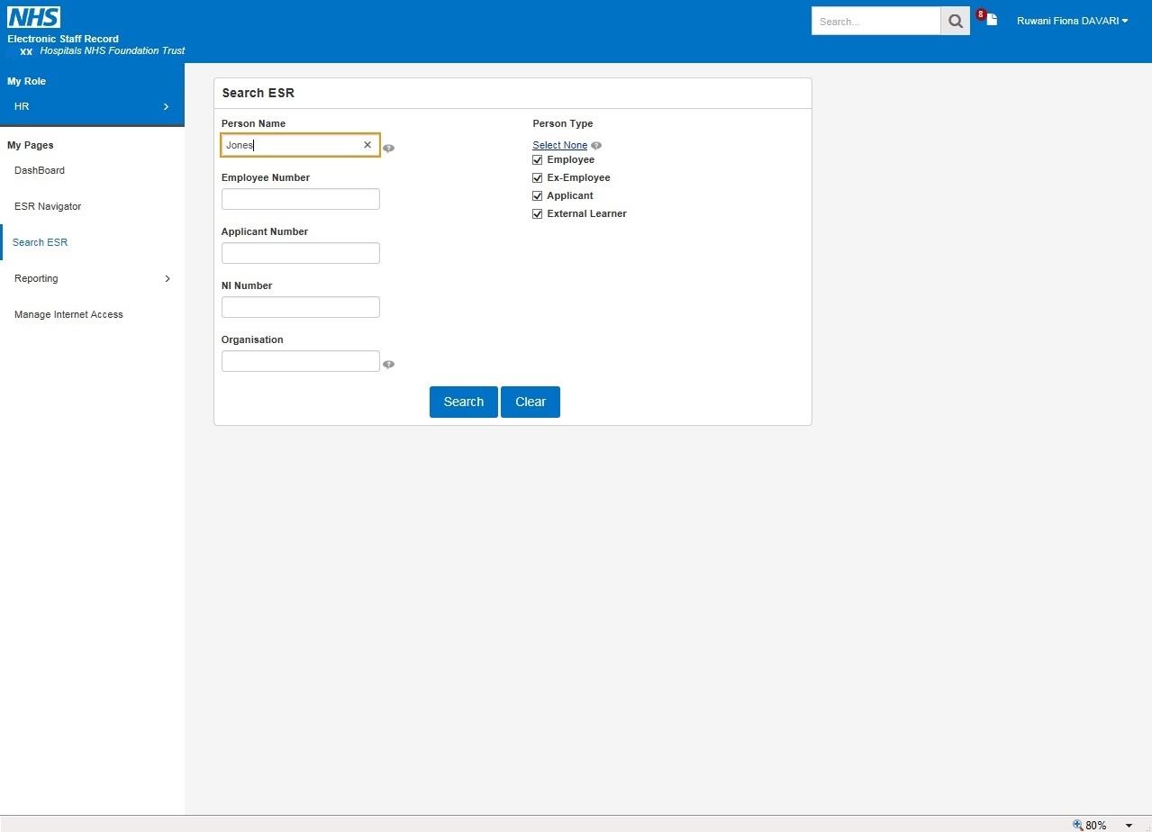 Search in ESR Portal