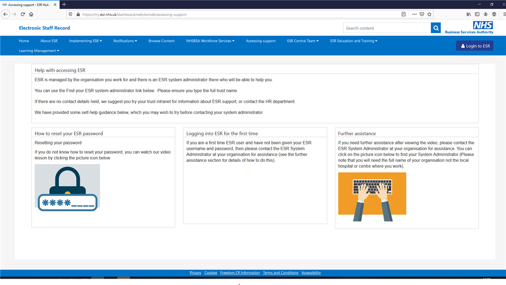 Accessing Support menu option