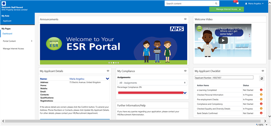 Image of ESR Applicant Dashboard 