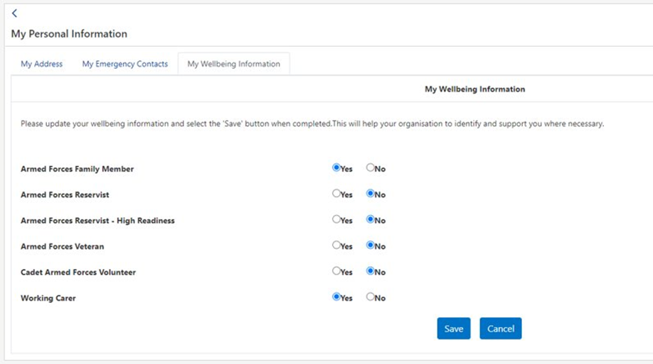 Wellbeing info in ESR 