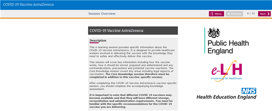 Covid elearning front page 