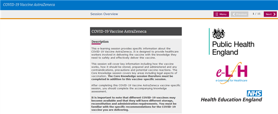 Covid elearning front page