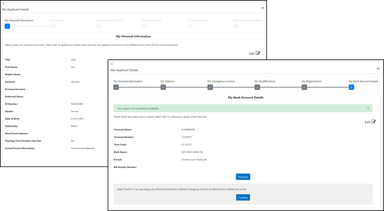 screenshot of the applicant dashboard 