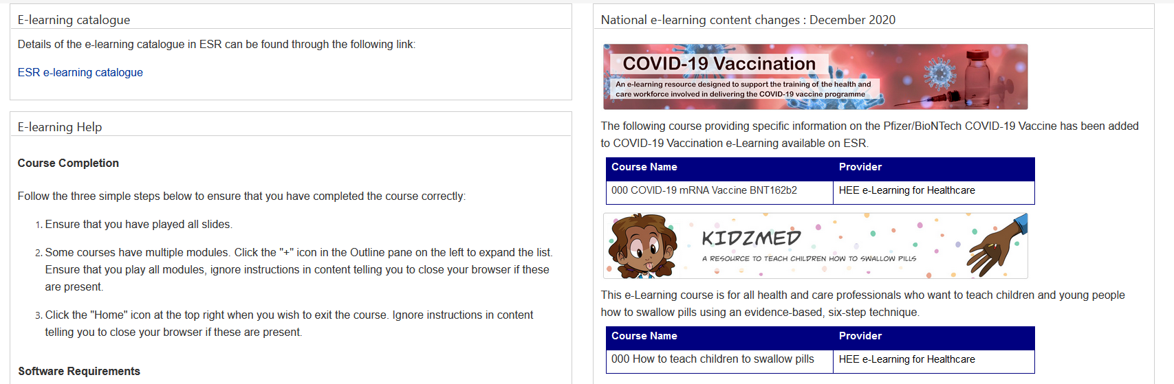 ESR Hub eLearning page